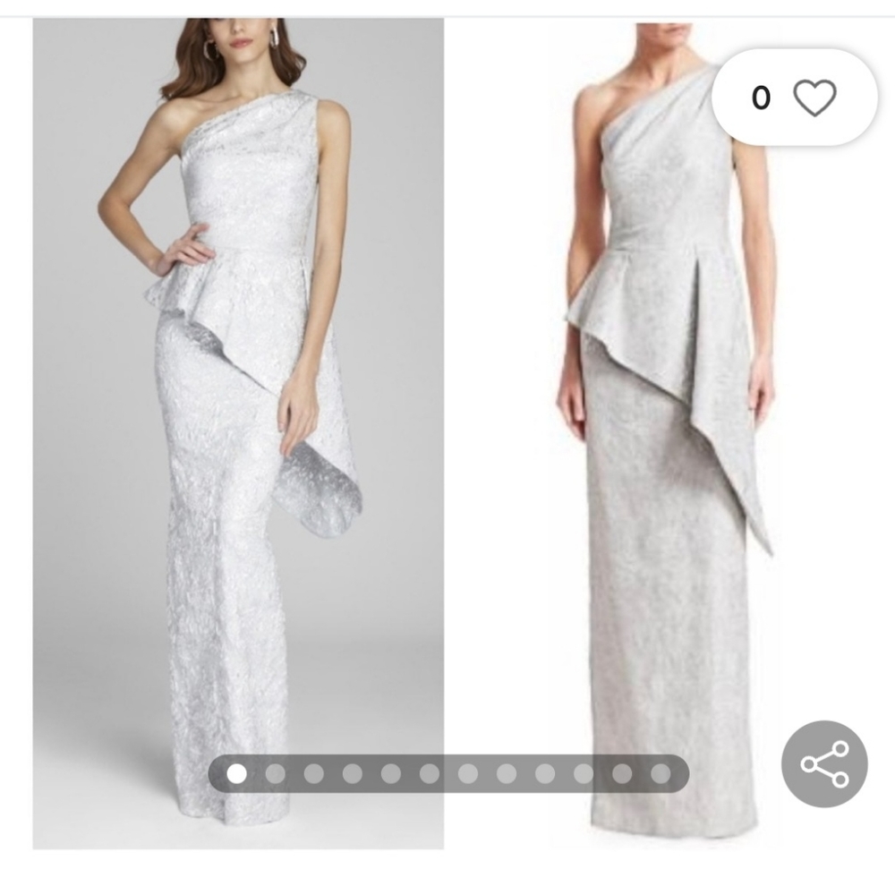 Teri Jon One-Shoulder Silver Wedding Dress